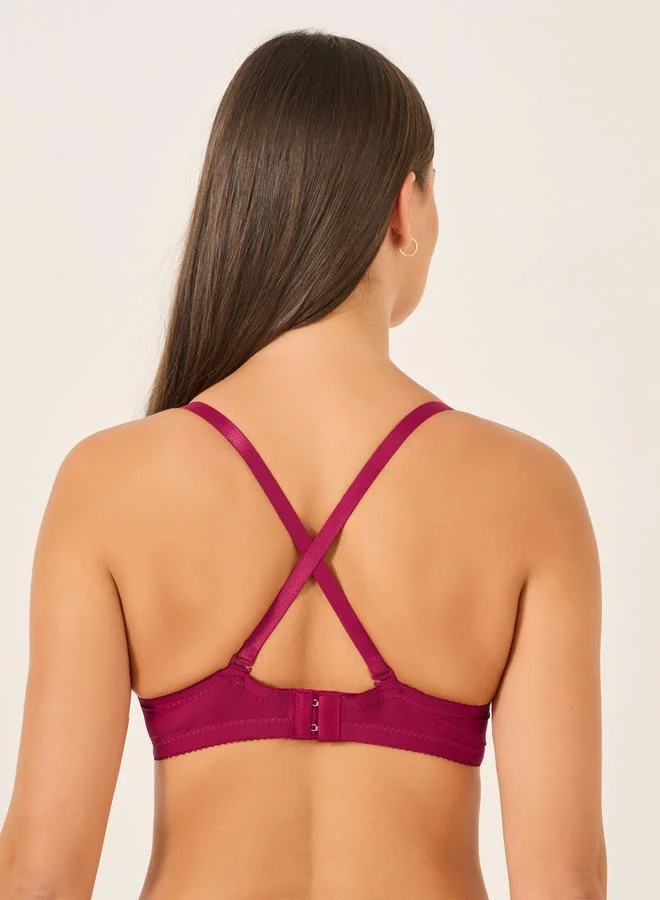 Take Two Take Two Solid Lace and Bow Detail Padded Wired Push Up Bra