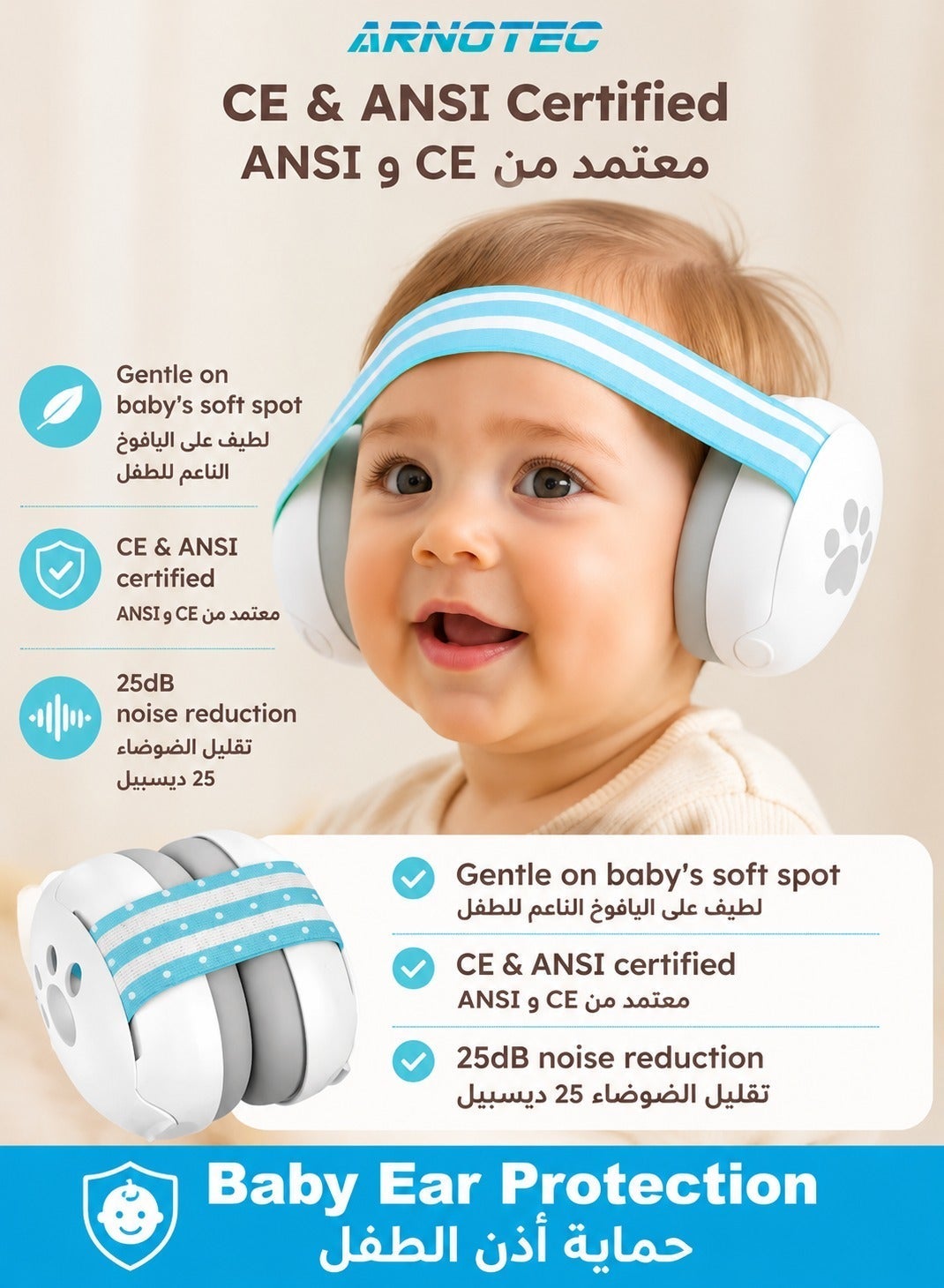 Baby EarMuffs Baby Ear Protection for Babies and Toddlers up to 36 Months Comfortable Baby Headphones Prevent Hearing Damage Improve Sleep