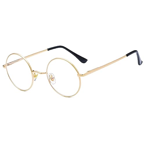 Kursan Round Blue Light Glasses for Women Men Retro Circle Metal Frame Eyeglasses Two Sizes Gold 48MM - Image 3