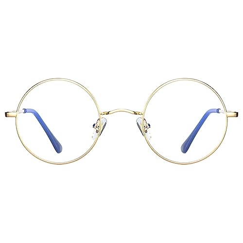 Kursan Round Blue Light Glasses for Women Men Retro Circle Metal Frame Eyeglasses Two Sizes Gold 48MM - Image 1