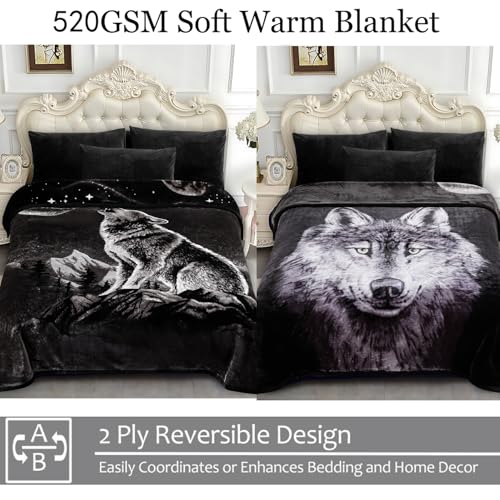 JYK Soft Fleece Bed Blanket Korean Style Blanket, 5 LB Fleece Blanket Queen 75'' x 87'' - 2 Ply Reversible 520GSM Super Soft Plush Flannel Blanket, Warm Bed Blanket for Autumn Winter - Moon Wolf/Wolf - Image 3