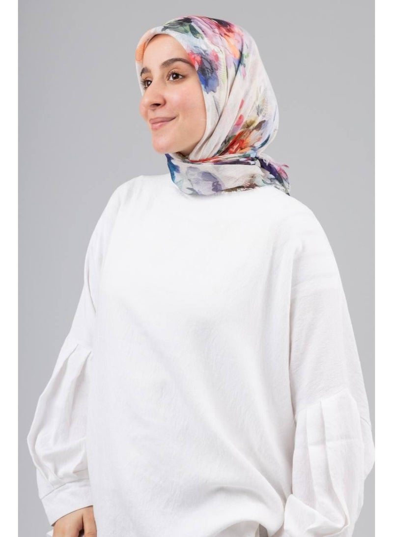 Vibrant Floral Watercolor Cotton Hijab Scarf – Multi-Color Bloom