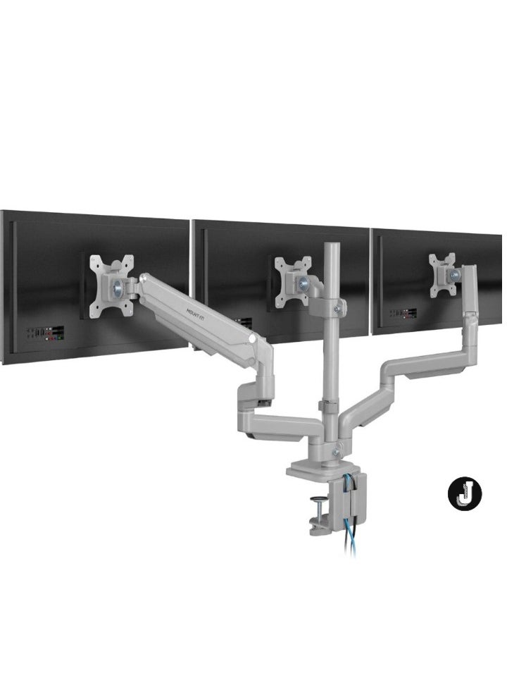 JAJEEK 3-Monitor Stand with Balanced Adjustment – USB & Audio Ports, VESA-Compatible for 24”-32” Screens, Ideal for Gaming, Workstations, and Multi-Screen Setups  - Image 1