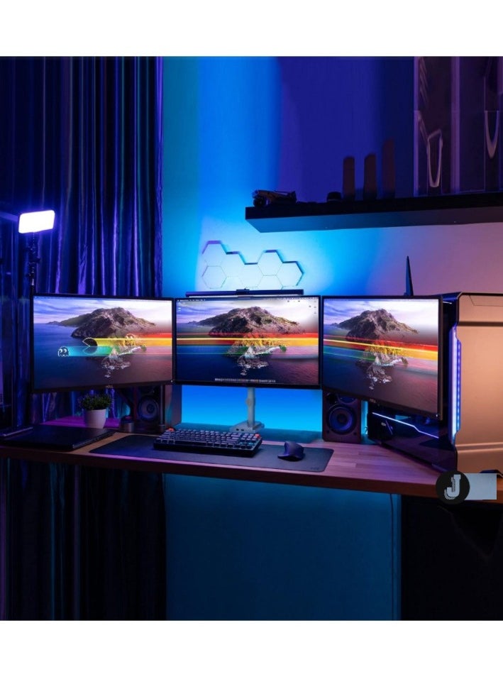 JAJEEK 3-Monitor Stand with Balanced Adjustment – USB & Audio Ports, VESA-Compatible for 24”-32” Screens, Ideal for Gaming, Workstations, and Multi-Screen Setups  - Image 2
