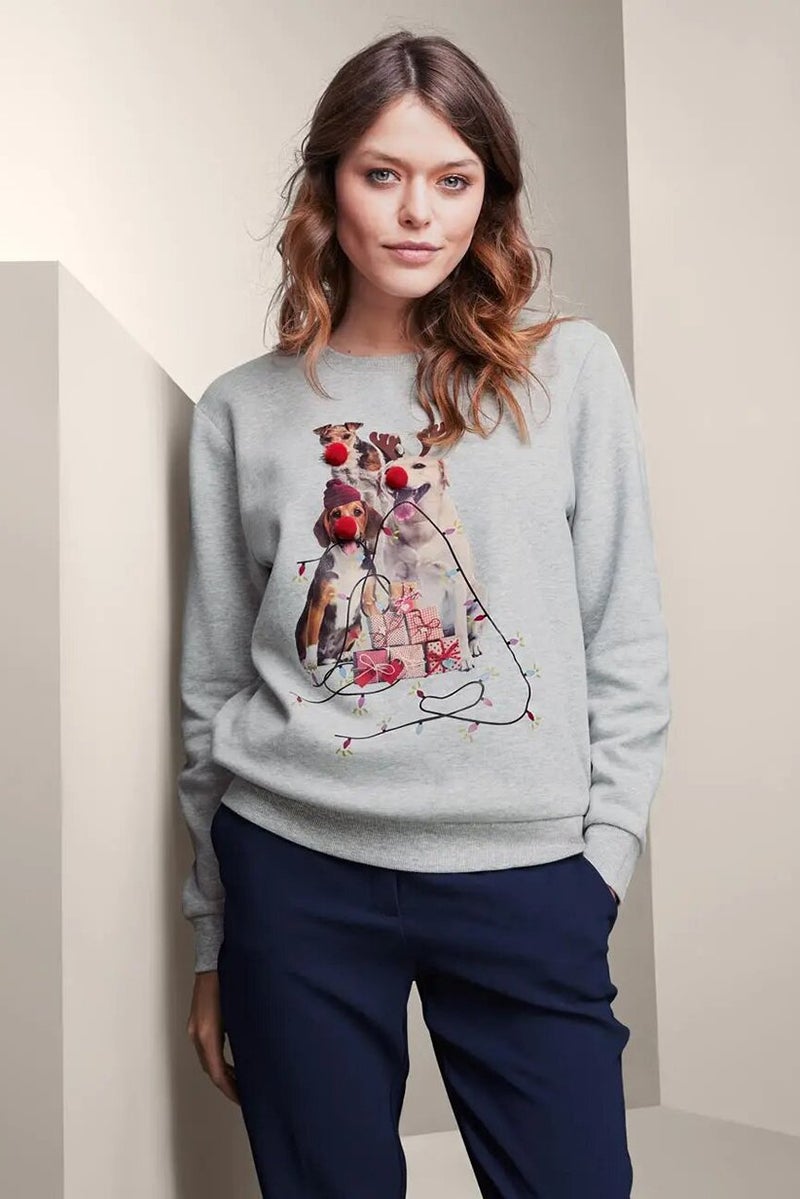 Tchibo Women Graphic Print Sweater, Grey Combo