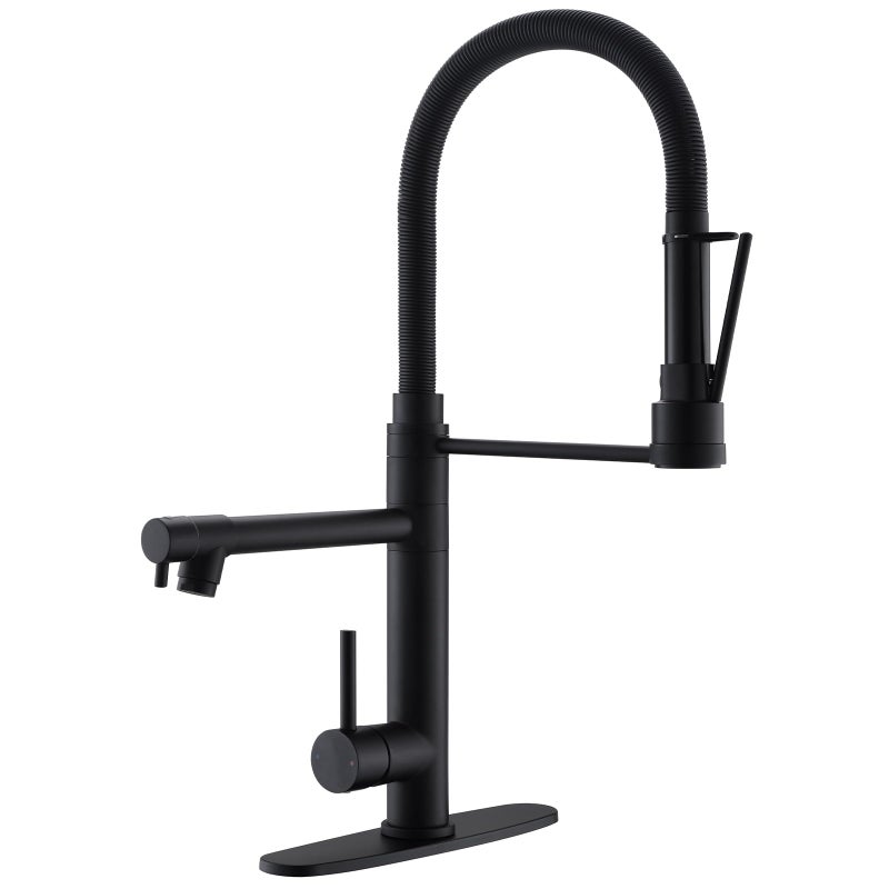 GIMILI Commercial Dual-Spout Black Kitchen Sink Faucet with Pull Down Sprayer - Image 1