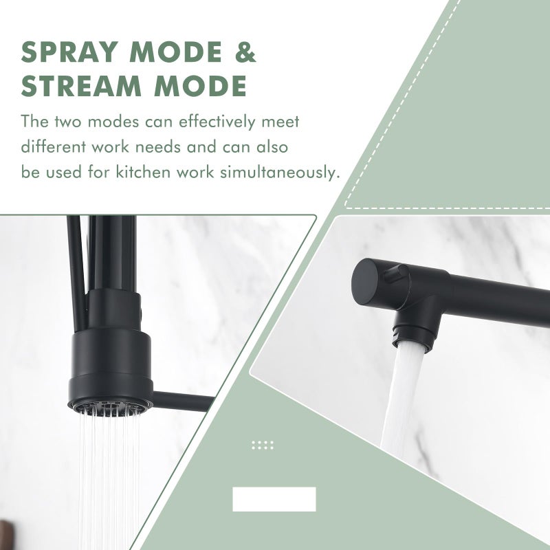 GIMILI Commercial Dual-Spout Black Kitchen Sink Faucet with Pull Down Sprayer - Image 5