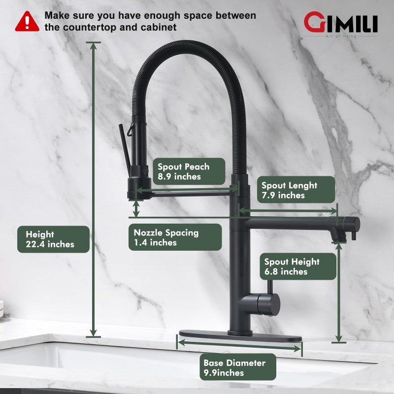 GIMILI Commercial Dual-Spout Black Kitchen Sink Faucet with Pull Down Sprayer - Image 2