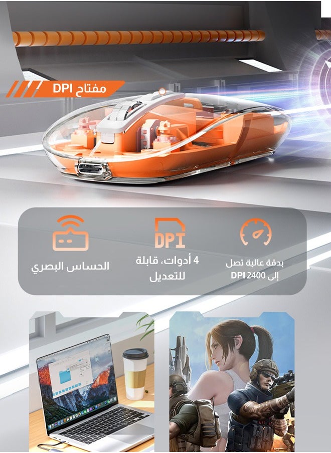 إف ماوس - ماوس لاسلكي شفاف مغناطيسي ثلاثي الأوضاع بطول 10 أمتار: تقنية حديثة وتصميم صامت فريد وشفاف لتجربة مستخدم متميزة - برتقالي - Image 1