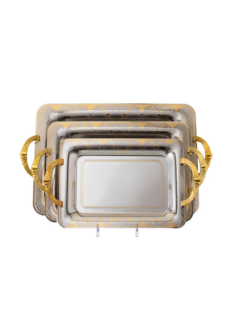 Hic steel Tray set 3 pcs with golden design