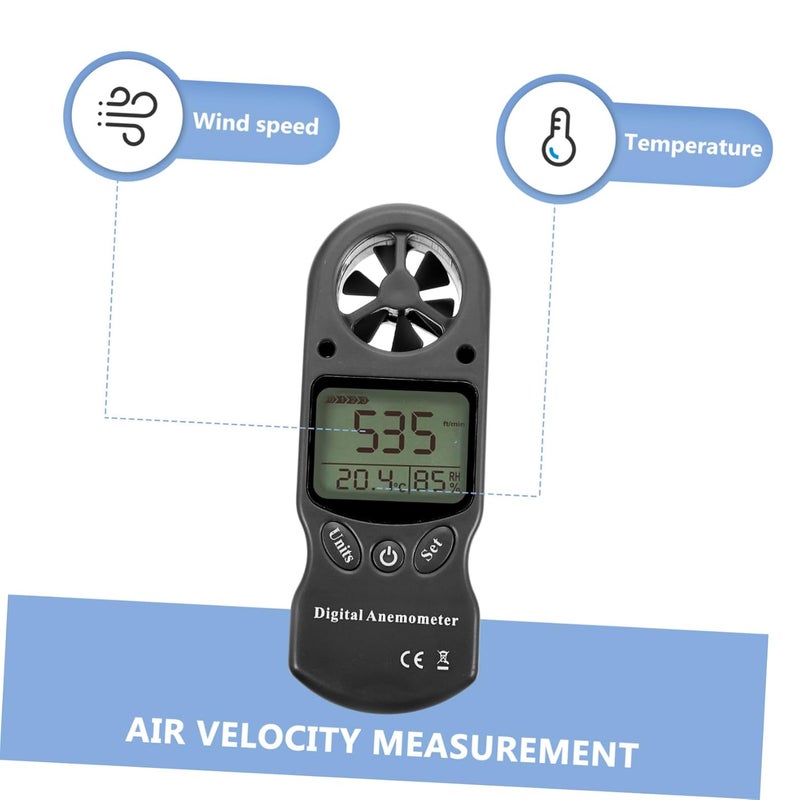 مقياس سرعة الرياح المحمول باليد الأسود الصغير لقياس الرطوبة ودرجة الحرارة للاستخدام الداخلي والخارجي - Image 3