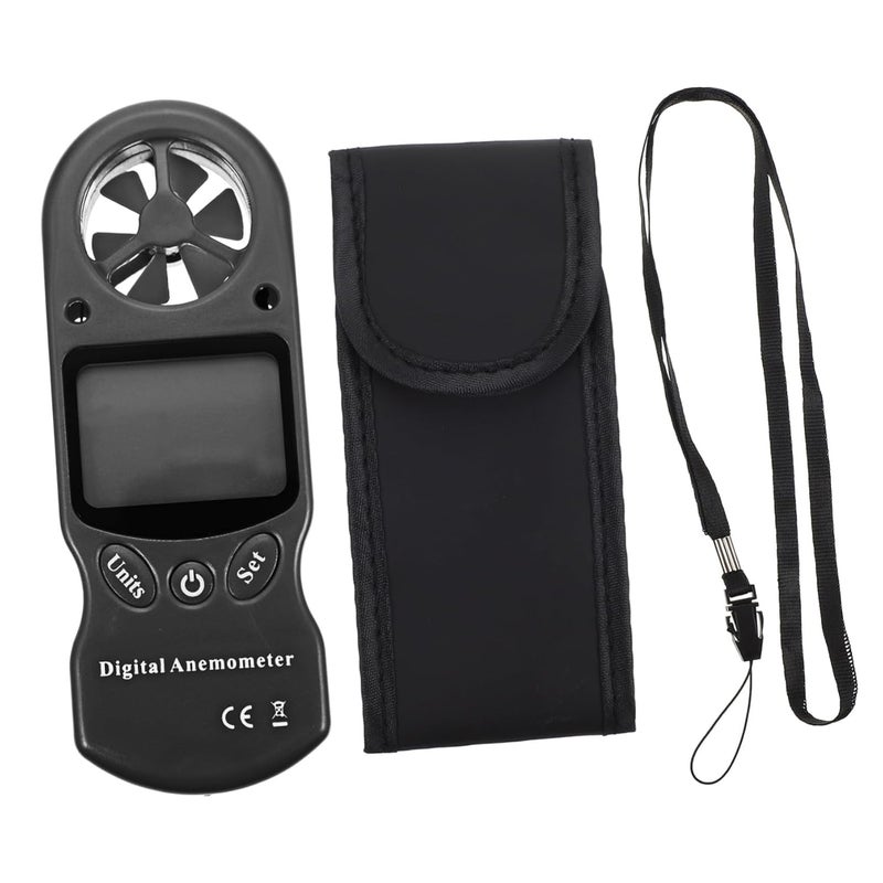 مقياس سرعة الرياح المحمول باليد الأسود الصغير لقياس الرطوبة ودرجة الحرارة للاستخدام الداخلي والخارجي - Image 1