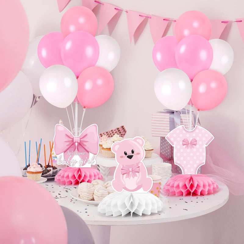 YLOLUL 6 Set Pink Baby Shower Decorations Pink Balloon Centerpiece for Tables with Balloons Stand Kit for Baby Girl Princess Birthday Wedding Bridal Shower Graduation Mother's Day Party Decorations - Image 2
