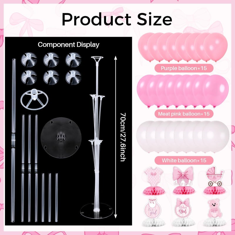 YLOLUL 6 Set Pink Baby Shower Decorations Pink Balloon Centerpiece for Tables with Balloons Stand Kit for Baby Girl Princess Birthday Wedding Bridal Shower Graduation Mother's Day Party Decorations - Image 3