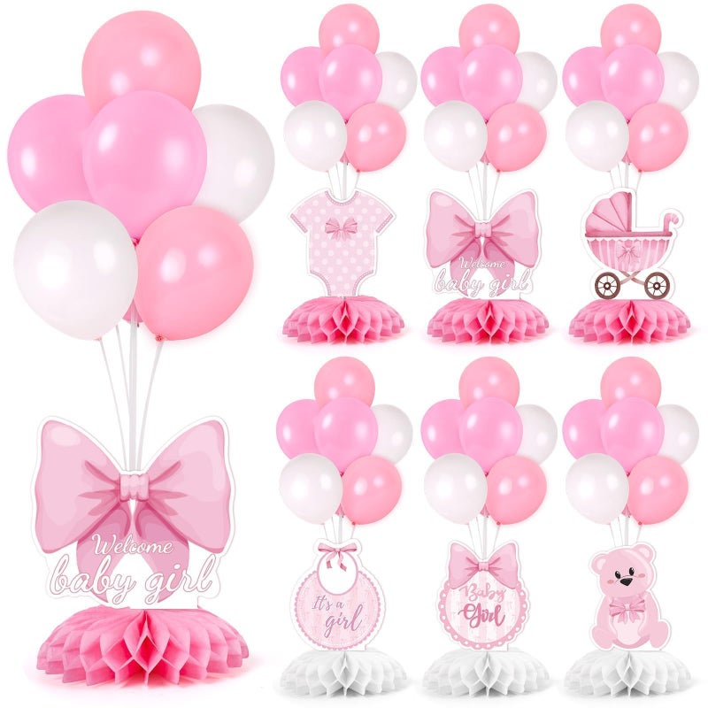 YLOLUL 6 Set Pink Baby Shower Decorations Pink Balloon Centerpiece for Tables with Balloons Stand Kit for Baby Girl Princess Birthday Wedding Bridal Shower Graduation Mother's Day Party Decorations - Image 1