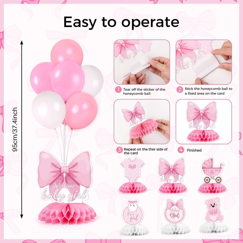 YLOLUL 6 Set Pink Baby Shower Decorations Pink Balloon Centerpiece for Tables with Balloons Stand Kit for Baby Girl Princess Birthday Wedding Bridal Shower Graduation Mother's Day Party Decorations - Image 4