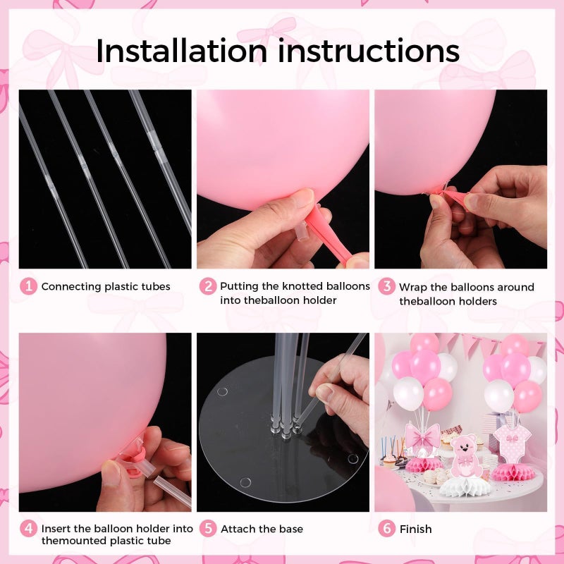 YLOLUL 6 Set Pink Baby Shower Decorations Pink Balloon Centerpiece for Tables with Balloons Stand Kit for Baby Girl Princess Birthday Wedding Bridal Shower Graduation Mother's Day Party Decorations - Image 5