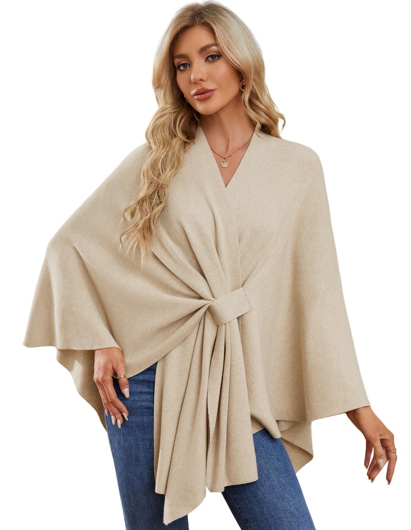 PULI Womens Elegant Shawl Wraps Soft Open Front Poncho Sweater for Spring Fall Winter Barley Twist