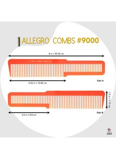 Allegro Combs Allegro Combs 9000 Clipper Blending Cutting Wide Teeth Hair Comb For Fading Barbers Hairstylist Men Women Shower Comb Shampoo Styling 2 Piece (Neon Orange)  - Image 2