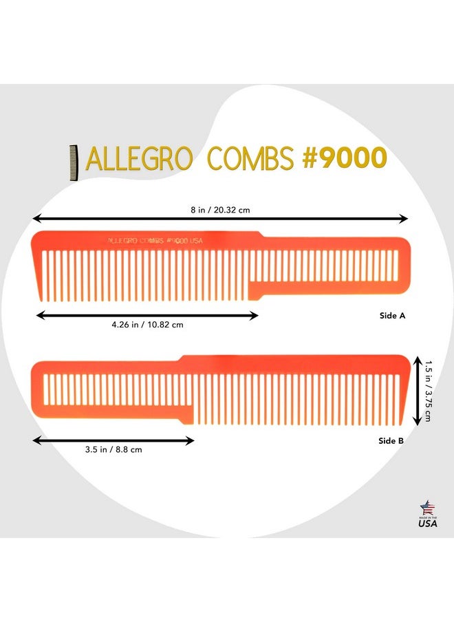 Allegro Combs Allegro Combs 9000 Clipper Blending Cutting Wide Teeth Hair Comb For Fading Barbers Hairstylist Men Women Shower Comb Shampoo Styling 2 Piece (Neon Orange)  - Image 2
