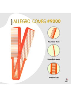 Allegro Combs Allegro Combs 9000 Clipper Blending Cutting Wide Teeth Hair Comb For Fading Barbers Hairstylist Men Women Shower Comb Shampoo Styling 2 Piece (Neon Orange)  - Image 4