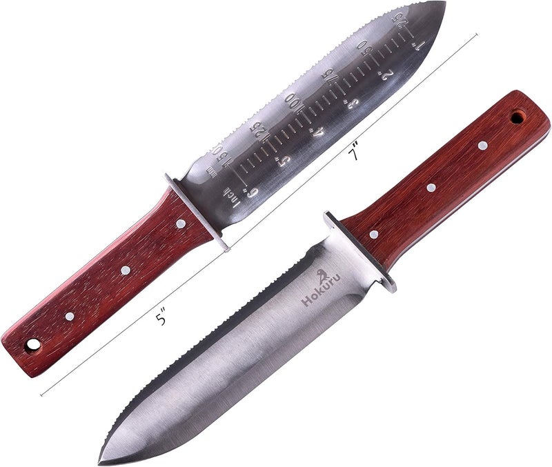 HOKURU Hori Hori Knife - Landscaping, Digging, Weeding, Cutting, Planting Gardening Tool With Leather Sheath, Stainless Steel Blade and Sharpening Stone - Image 2