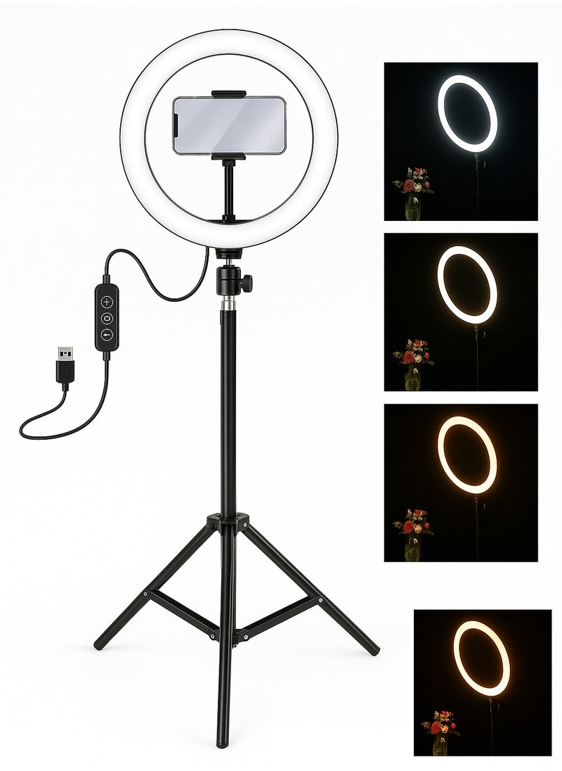 Edots 10 Inch Ring Light with Tripod Stand & Dual Phone Holder | LED Selfie Light for Live Streaming, TikTok, Makeup & Video Recording – Multicolor  - Image 2