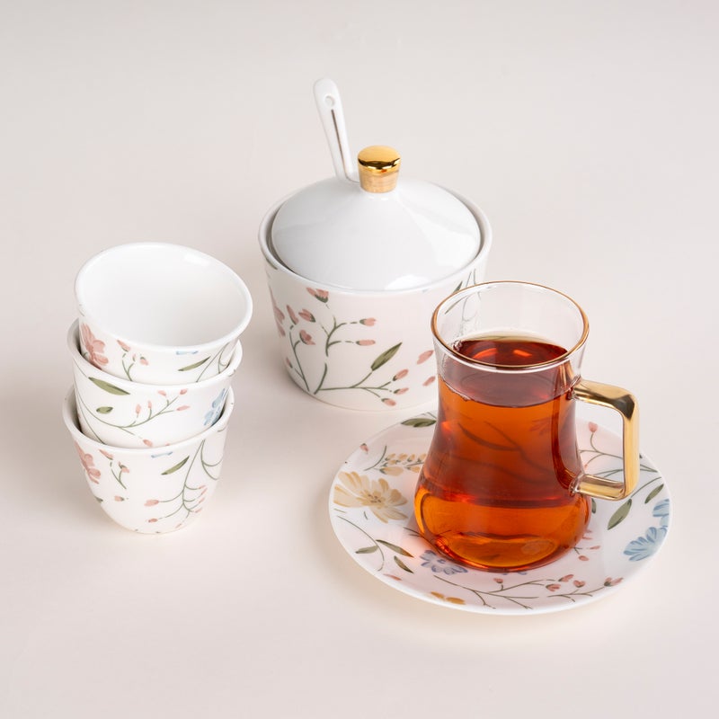 دلتي طقم شاي وقهوة سعودية زجاج وبورسلان أبيض 18 قطعة - Image 1