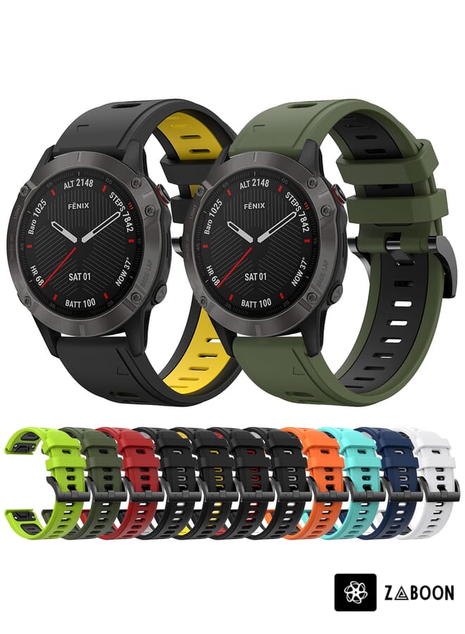 Zaboon Replacement Watch Band For Garmin Fenix 6 Sapphire GPS 22mm Two-Color Sports Silicone - Image 3