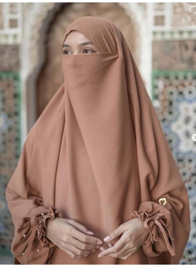 سلسلة اللؤلؤ: الشرق الأوسط اللون الصلب للنساء رداء اللؤلؤ الأكمام فستان Abaya قطعتين مجموعة الحجاب الطويل مناسبة جدا للنساء يوميا ارتداء الصيام شهر الصلاة - Image 2
