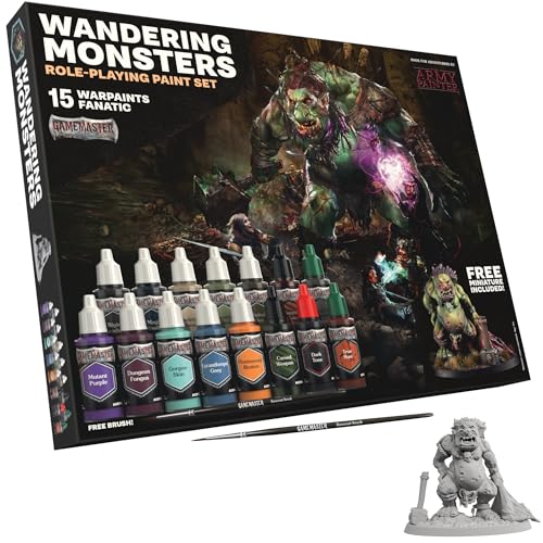 The Army Painter, GameMaster: Wandering Monsters Role-playing Paint Set, 15x18 ml Fanatic Acrylic Paints, incl. Metallics, Wash, Primer, 1 Brush & 1 Free Miniature - For Warhammer & Dnd - Image 1
