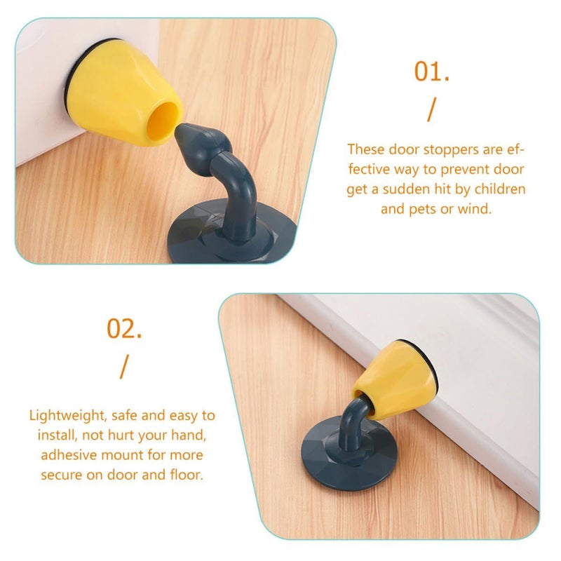 2pcs Blue Yellow Curved Rubber Door Stops Non Punch Installation Floor Protector - Image 4