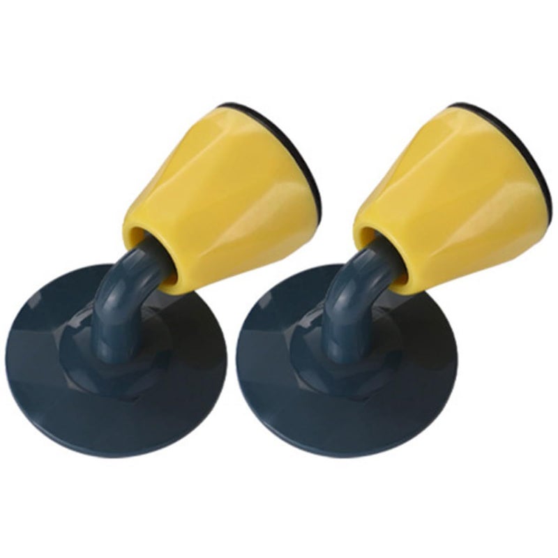 2pcs Blue Yellow Curved Rubber Door Stops Non Punch Installation Floor Protector - Image 2