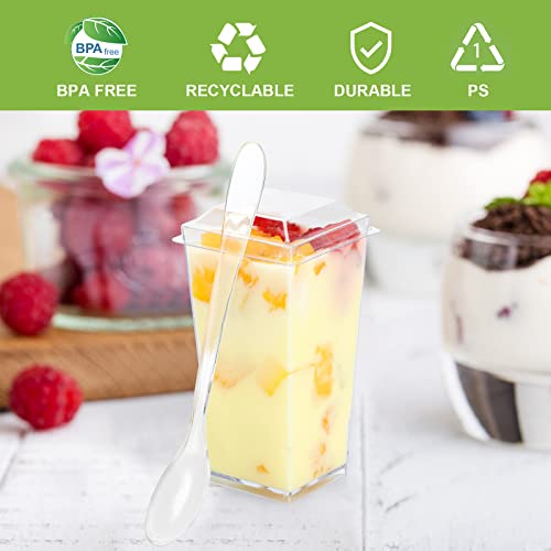 EASERCY 50 Pack 3 oz Square Mini Dessert Cups with Lids and Spoons Clear Dessert Shooter Cups with Spoons Parfait Cups with Lids Appetizer Cups for Party Small Plastic Dessert Cups for Pudding - Image 5