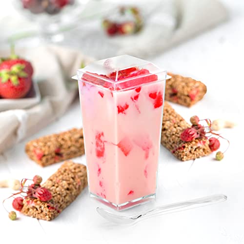 EASERCY 50 Pack 3 oz Square Mini Dessert Cups with Lids and Spoons Clear Dessert Shooter Cups with Spoons Parfait Cups with Lids Appetizer Cups for Party Small Plastic Dessert Cups for Pudding - Image 4