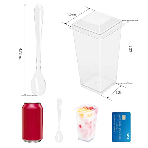 EASERCY 50 Pack 3 oz Square Mini Dessert Cups with Lids and Spoons Clear Dessert Shooter Cups with Spoons Parfait Cups with Lids Appetizer Cups for Party Small Plastic Dessert Cups for Pudding - Image 2