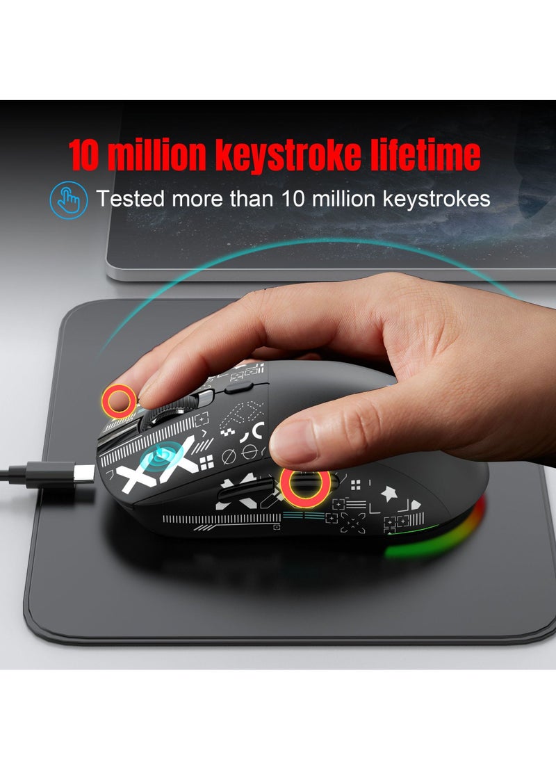 HXSJ - Gaming Mouse, Wired/Wireless/Bluetooth Tri Modes, Wireless Mouse for Laptop, Portable Type C Charging 5 Level DPI Mouse with 12 RGB Lighting Modes - Image 1