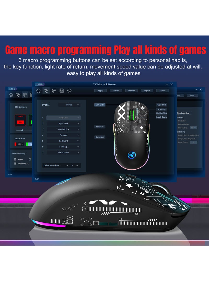 HXSJ - Gaming Mouse, Wired/Wireless/Bluetooth Tri Modes, Wireless Mouse for Laptop, Portable Type C Charging 5 Level DPI Mouse with 12 RGB Lighting Modes - Image 1