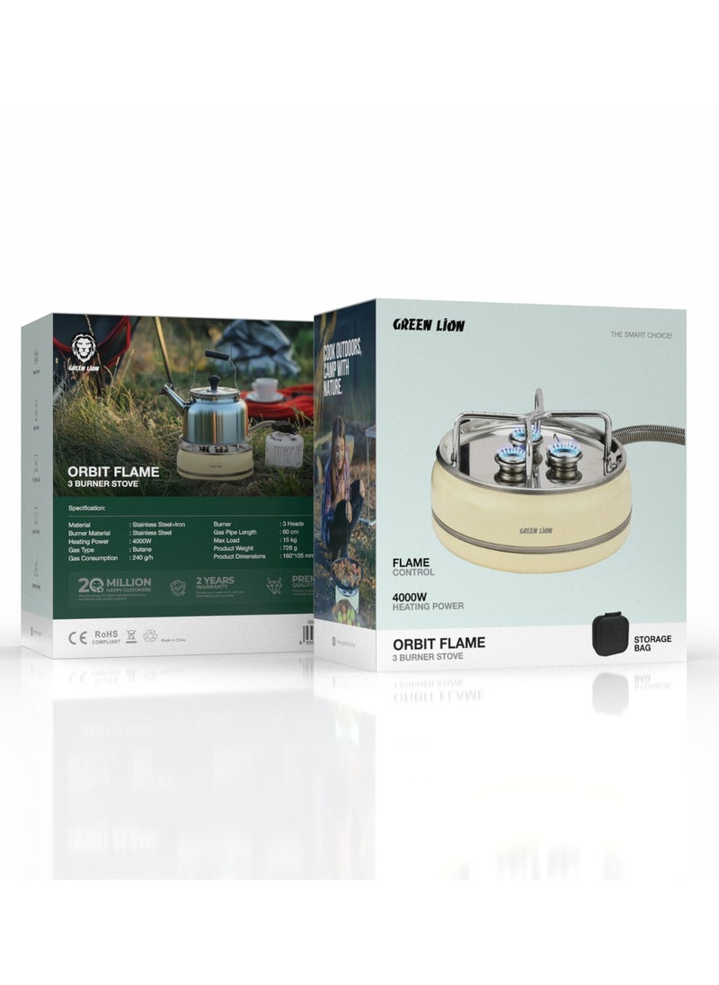 GREEN LION Camping Stove Orbit Flame 3 Burner / Compact / Travel Friendly / 15kg Load Capacity Three Burner for Various Cookware Sizes for Adventurers/Campers and Outdoor Enthusiasts - Beige  - Image 2