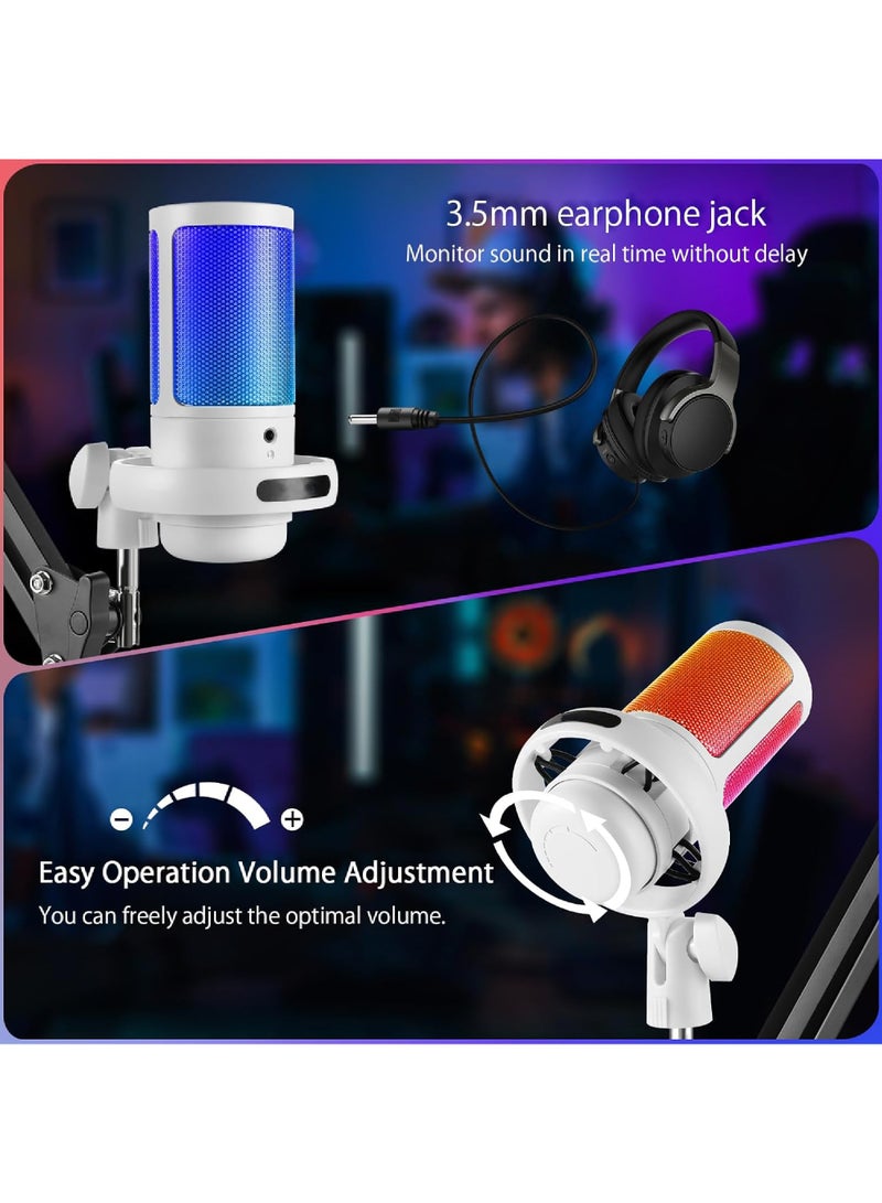 Rock Pow USB PC Gaming Microphone with RGB Light. Condenser Microphone with Mute Button, Volume Control, 3.5mm Headphone Jack. Compatible with Windows, Mac OS, Smartphones  - Image 4