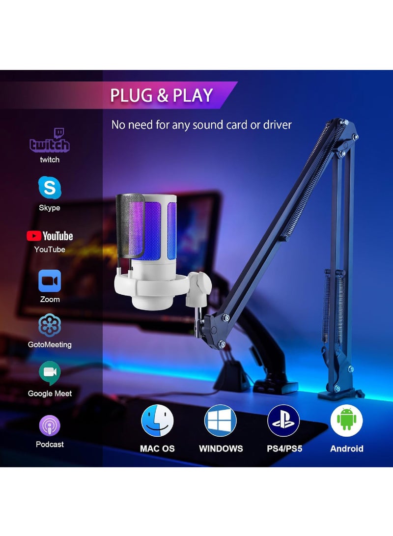 Rock Pow USB PC Gaming Microphone with RGB Light. Condenser Microphone with Mute Button, Volume Control, 3.5mm Headphone Jack. Compatible with Windows, Mac OS, Smartphones  - Image 5