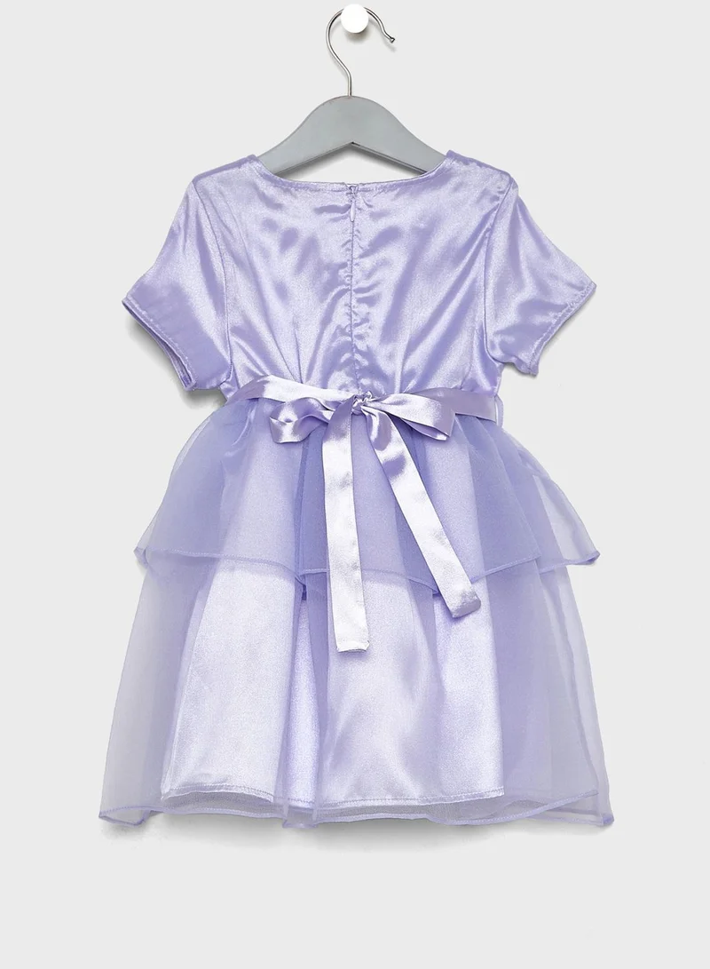 ANOTAH Kids Layered Mesh Detail Dress