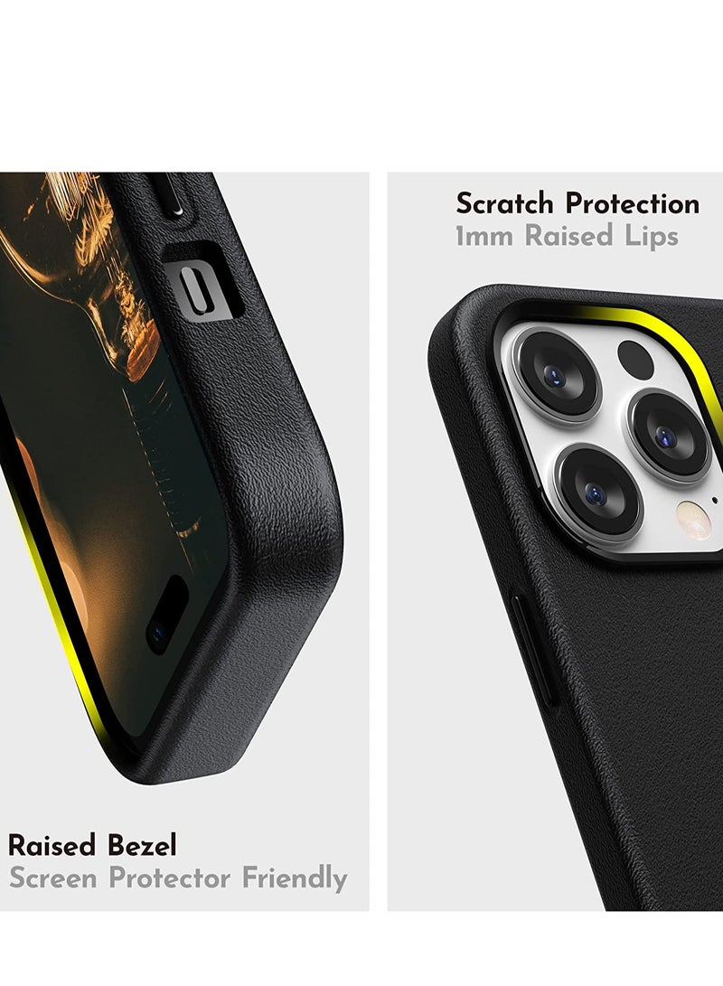 TIGER Black Leather Case for iPhone 14 Pro Max (6.7 Inch) | Premium PU Leather Protective Phone Cover with Soft Microfiber Lining & Metallic Buttons | Slim Fit Shock-Resistant Case for iPhone 14 Pro Max (2022) | Elegant Anti-Scratch Grip-Friendly Design - Image 3