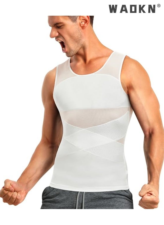 WAOKN Chest Compression Vest Men Body Shaper Sleeveless Posture Corrector Slimming Waist Control Tummy Trimmer Mesh Tops Compression Shirt for Men Slimming Undershirt Body Shaper Tank top Shapewear Vest  - Image 1