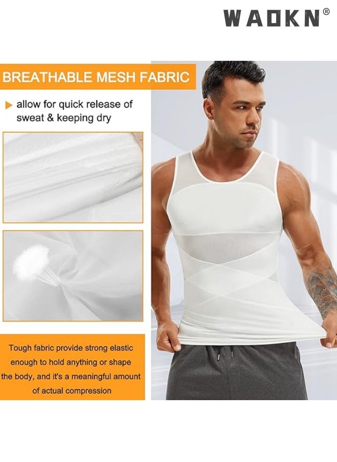 WAOKN Chest Compression Vest Men Body Shaper Sleeveless Posture Corrector Slimming Waist Control Tummy Trimmer Mesh Tops Compression Shirt for Men Slimming Undershirt Body Shaper Tank top Shapewear Vest  - Image 3