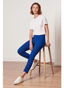 Tchibo Women Slim Fit Solid Stretchable Pant, Blue  - Image 1