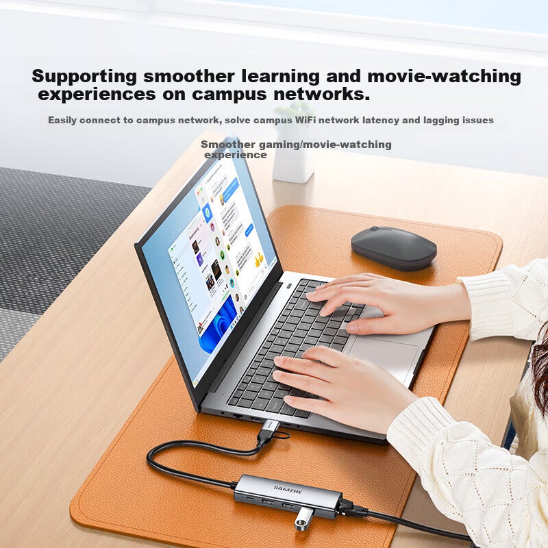 SAMZHE USB3.0 to Gigabit Ethernet Port Type-C Expansion Dock Splitter, Network Cable Adapter RJ45 for Apple 17 MacBook Huawei Laptops Conversion HWK1-S - Image 4