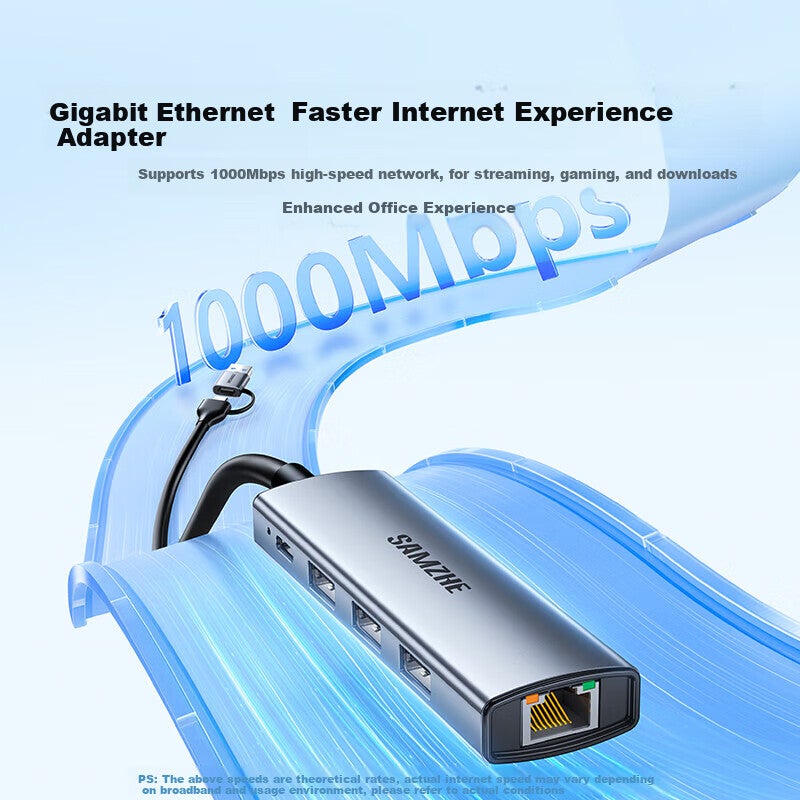 SAMZHE USB3.0 to Gigabit Ethernet Port Type-C Expansion Dock Splitter, Network Cable Adapter RJ45 for Apple 17 MacBook Huawei Laptops Conversion HWK1-S - Image 1