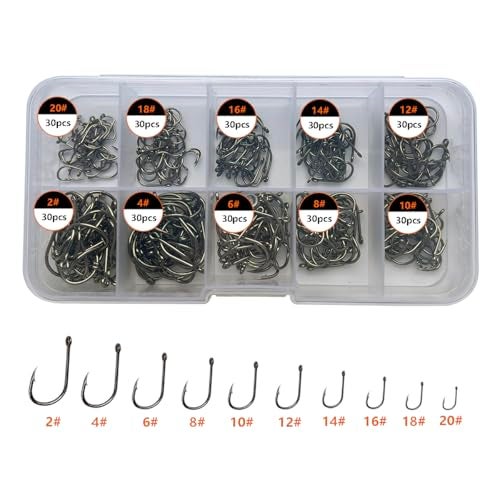 AMHDV 300Pcs 500Pcs 1000Pcs Small Fishing Hooks 10 Different Sizes Tiny Fish Hook Set for Freshwater 300pcs 2 to 20 - Image 1