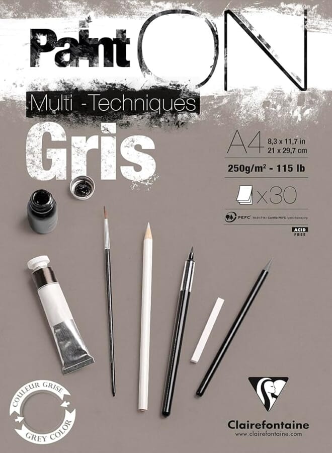Clairefontaine 975809c paint'on grey paper pad, 250 g, a4, 30 sheets